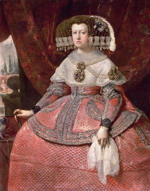 Velazquez - Queen Maria Anna of Spain in a red dress 1655 60